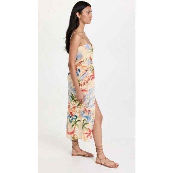 Anthropologie Farm Rio Copacabana Eyelet Dress Cover Up Tropical Midi XS NEW - Picture 9 of 16